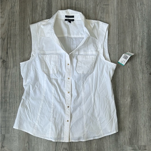 NWT Anne Klein White Stretch Shirt Sz 16 - Picture 1 of 8